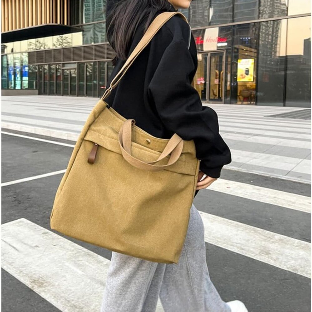 Canvas Tote Bag Thick Fabric Large Crossbody Purse Unisex Work Travel - Picture 8 of 9